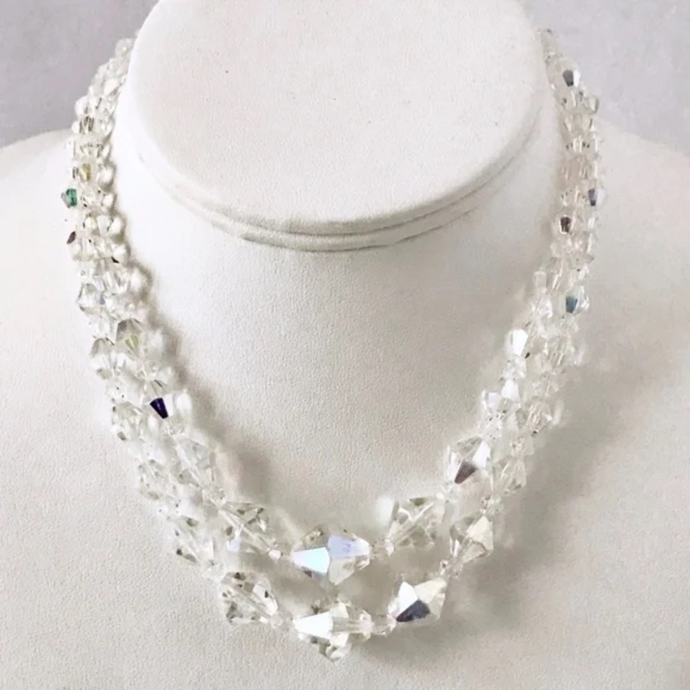 Vintage Double Strand Prismatic Beads Necklace & Coordinating Earrings
